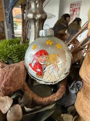 Glaskugel, Christbaumkugel, Weihnachten, Winterkinder, 8cm,2 Kinder,handbemalt - Bild 1 von 4