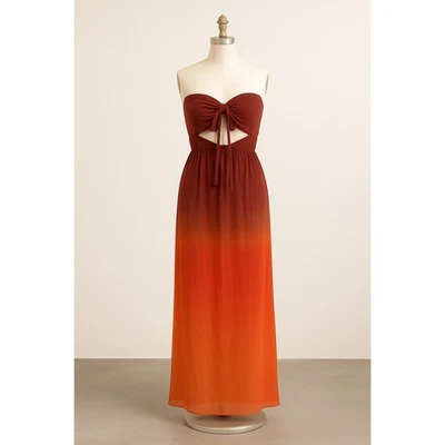 Vestido Bar III Mujer Talla L Rojo Naranja Ombre Maxi Corbata Frontal Ombre Boho Puesta de Sol Foto 1 de 4