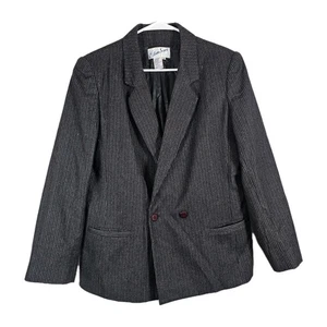 Vtg Edwin Scott Womens Double Breasted Black PinStriped Blazer Sz 14 Wool Blend - Picture 1 of 7