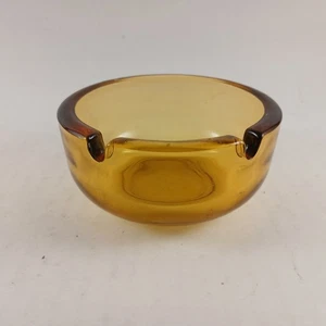 Vintage Amber Glass Small Round Ashtray 2 Slots Retro Thick Heavy Glass  - Picture 1 of 6