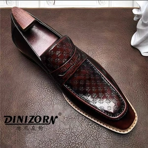 Men's British Business Square Shoes Genuine Cowhide Loafers Formal Leather Shoes - Picture 1 of 13