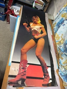 #399 Vintage Poster 62x21 1988 Sexy Blonde Linda With Revolver Man Cave Pin Up - Picture 1 of 10