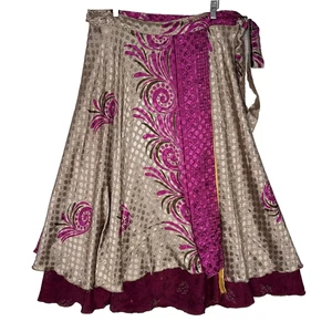 VTG Boho Hippie Gypsy Reversible Wrap Skirt OS Maxi Purple Gold Festival Goa Y2K - Picture 1 of 8