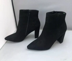 NEW DAY VINE SIZE UK 8 UK EU 41 Black Faux Suede Pointy Ankle Boots 3.5” Heels - Picture 1 of 7