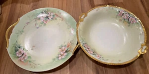ANTIQUE LIMOGES T&V HAND PAINTED 11” Handled Platter Tray Floral Gold & Bowl - Picture 1 of 8