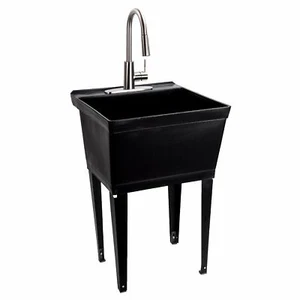 Tehila Utility Sink with High-Arc Pull-Down Stainless Finish Faucet 19 Gallon -B - Picture 1 of 9