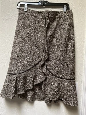 Falda ELIE TAHARI Marrón Peplum Acampanada Parte Inferior Lana Talla 6 Cuero Borde Carrera Foto 1 de 4