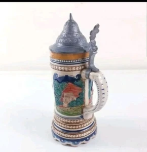 Decorative Musical Beer Stein German Bavarian With Pewter Lid - Picture 1 of 12