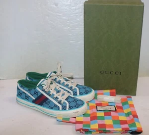 Authentic Gucci Tennis 1977 GG Light Blue Low Top Sneakers Size 7 - Picture 1 of 17