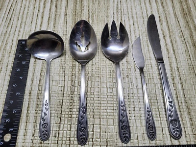 Lote mixto de 5 cubiertos de acero inoxidable BARCLAY GENEVE Corea rosa flor Foto 1 de 4