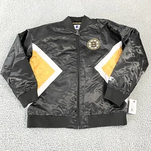 Starter Boston Bruins Jacket Womens Medium Black Snap Buttons Logo Pockets New - Picture 1 of 7