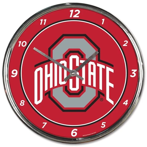 OHIO STATE BUCKEYES LOGO 12" CHROME ROUND WALL CLOCK NEW WINCRAFT 👀 Cover