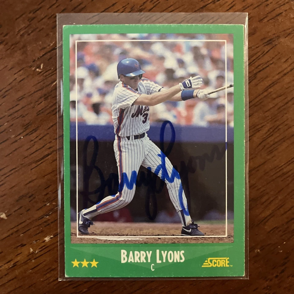 BARRY LYONS 1988 SCORE AUTOGRAPHED SIGNED AUTO BASEBALL CARD METS - Image 1 of 1