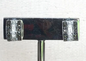 Sterling Silver .925 Pave Crystal And Marcasite Huggie Pierced Earring Striped - Picture 1 of 7