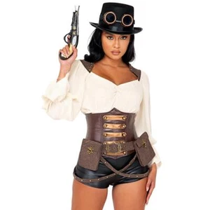 Steam Punk Costume Victorian Ruffled Peasant Top Waist Cincher Shorts Set 5090 - Picture 1 of 4