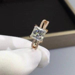 2.00Ct Princess F-VS1 Lab Grown Diamond 2 Shank Wedding Ring 14K Yellow Gold - Picture 1 of 4