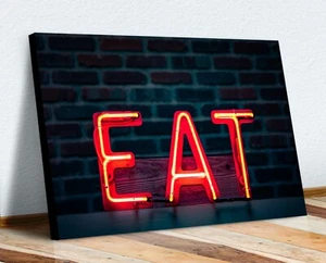 NEON EAT SIGN CAFE RESTAURANT CANVAS WALL ART ARTWORK PRINT KITCHEN DESIGN - Picture 1 of 4