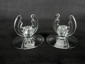 Vintage Candle Holders, Heisey Crystolite, Feather Plume/Lotus Style Side Wings - Picture 1 of 12
