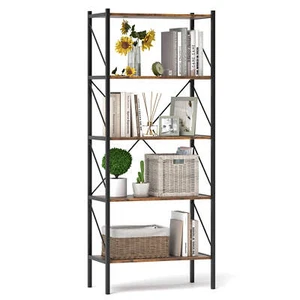 5-Tier Bookshelf, Industrial Tall Bookcase w/ Open Storage Shelves & Metal Frame - Picture 1 of 9