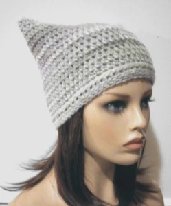 crochet womans handmade hat kitty cat ears beanie fading stripes - Picture 1 of 3