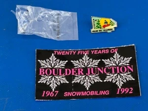 NOS Vintage Snowmobile Club Boulder Junction Wisconsin Decal & Pin Back Button - Picture 1 of 5