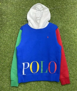 Polo Ralph Lauren Hoodie Youth XL Color-Block Fleece Spellout Big Logo Pony y2k - Picture 1 of 19