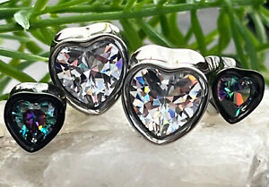 PAIR Heart Shaped CZ Gem Double Flare Plugs Tunnels 316L Surgical Steel Gauges