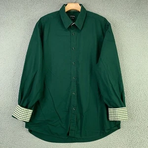 J Peterman Shirt Mens Large Green Hunter Forest Gingham Check Olive Flip Cuff - Picture 1 of 11