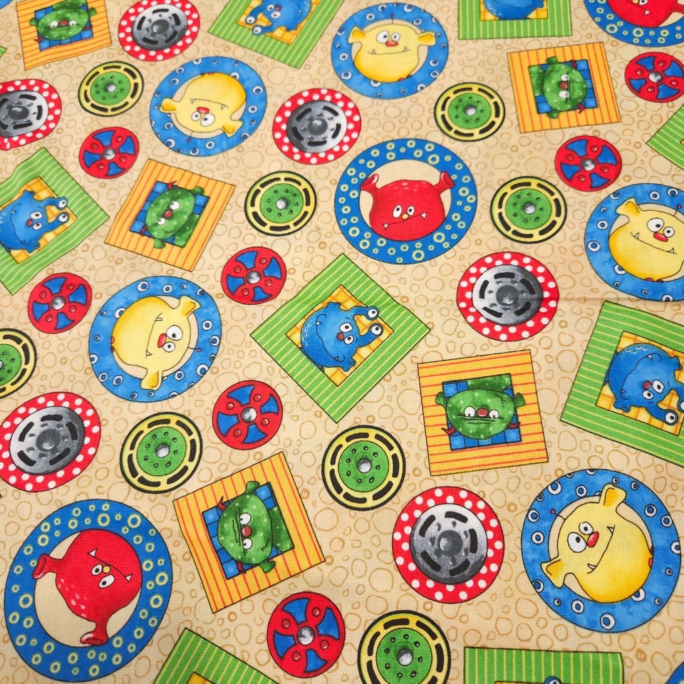 14" Monster Truck Mania Desiree's Designs Quilting Treasures Tan - Image 1 of 3