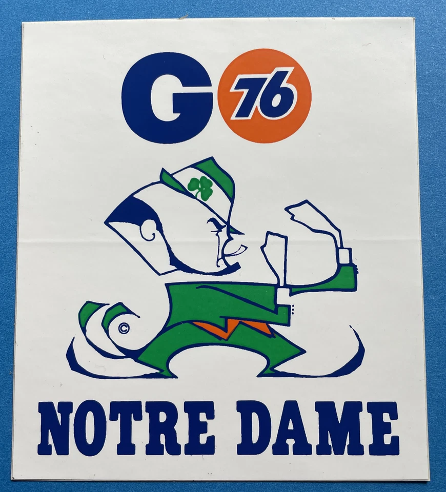 NOTRE  DAME FIGHTING IRISH ☘️ Vtg  Rare Decal 1970s 76 Gas Station  Football - Image 1 of 3