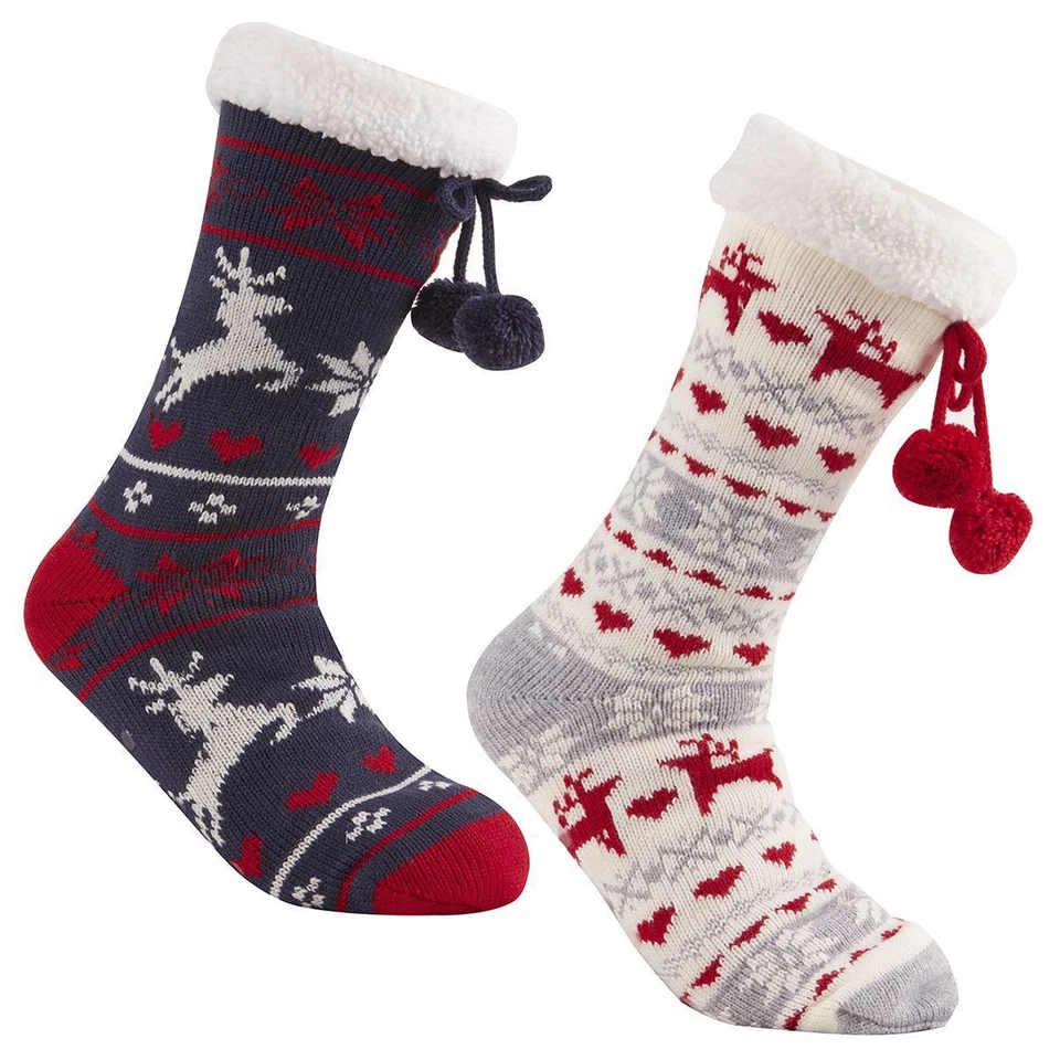 DAISY DREAMER Ladies Xmas Lounge Slipper Socks, Fluffy Lining & Non Slip Soles, B402