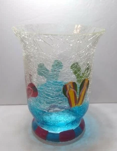 Crackled Art glass hand painted vase/candle holder Beach, nautical home decor - Picture 1 of 8