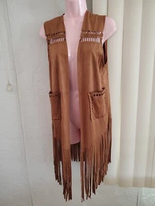 C MODE FRINGE VEST BROWN ONE SIZE FITS ALL - Imagen 1 de 7