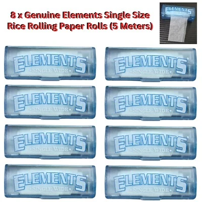 8 Genuine Elements Single Wide Rice Rolling Rizla Paper Rolls, 5 Meter Rips SALE - Image 1 of 2