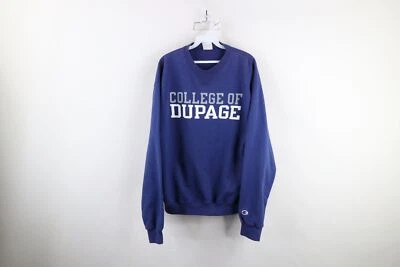 Sudadera Vintage Champion Para Hombre Grande Deletrear College of Dupage Cuello Redondo Azul Foto 1 de 4