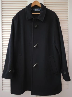 Винтажный Polo Ralph Lauren черный шерсти Duffel переключения кости кнопка пальто куртка мужская L - Изображение 1 из 4