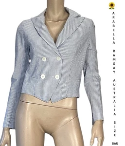 🌻ARABELLA RAMSAY AUSTRALIA TEXTURED STRIPED COTTON DOUBLE BREAST JACKET SIZE  8 - Bild 1 von 9