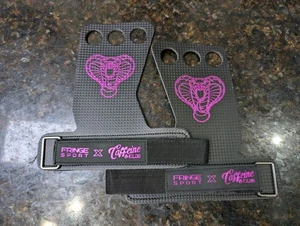 Empuñaduras deportivas de gimnasio con flecos X cafeína y kilos talla grande negro rosa NUEVO - Imagen 1 de 5