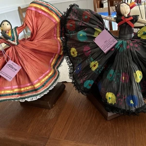 Handmade Artisan Corn Leaf Lady Decorations Set Of 2 From Mexico - Picture 1 of 7