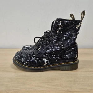 Dr Martens 1460 Pascal Reversible Sequin Black Silver Uk 6 Eu 39 Ankle Boots - Picture 1 of 9