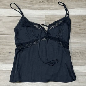 Anthropologie Elodie schwarzes Satin-Tanktop vorne zum Binden Cami Damen Small - Bild 1 von 3
