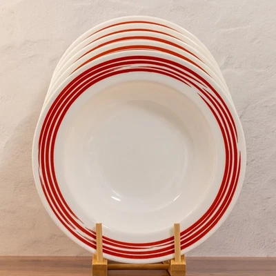 Sopa Corelle Grande Macarrão/Tigelas de Servir Traços de Cor Vermelha Conjunto de 5 - Imagem 1 de 4