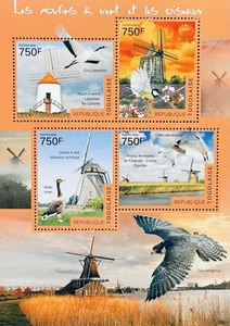 TOGO WINDMILLS AND BIRDS STAMPS SHEET OF 4 MNH 2014 FALCON SNOW GOOSE CRANE BIRD - Picture 1 of 1