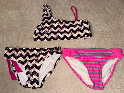 LOTE DE 3 TRAJES DE BAÑO JUSTICIA Talla 14 Negro Rosa Rayas Paz Foto 1 de 3