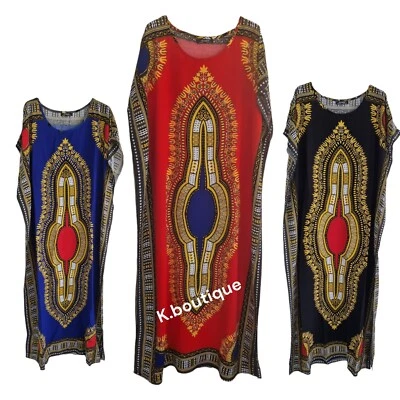 New Womens Long Maxi Cotton Kaftan Dress Summer Dashiki African Beach Cover - Image 1 of 4