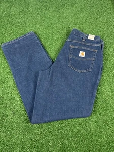Carhartt Dark Wash Straight Leg Relaxed Fit Work Blue Jeans, 381-83, 34x32, NWT - Picture 1 of 8
