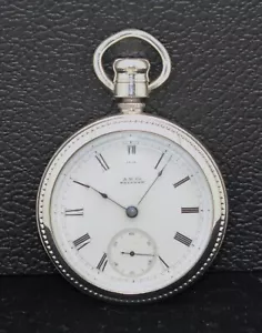 WALTHAM Wm Ellery 18s 11j Mod 1879 Pocket Watch in EZRA E.C. FITCH Silver Case - Picture 1 of 24