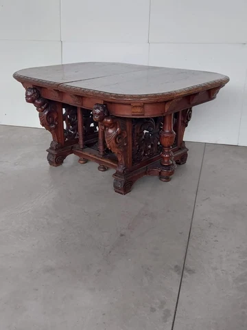 INCREDIBLE CARVED  ANTIQUE OAK 1880'S TABLE AND CHAIRS  - 23IT001D Cover