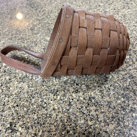 Longaberger Gatehouse Hanging Basket Leather Handle Plastic Liner 5" Rich Brown Cover