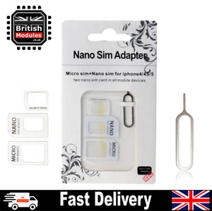 4 in 1 Nano Micro SIM Card Adapter Converter Eject Pin Set for iPhone Samsung - Picture 1 of 5